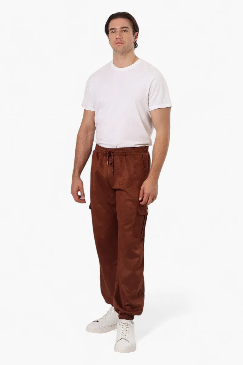 Urbanology Tie Waist Suede Cargo Jogger Pants - Brown