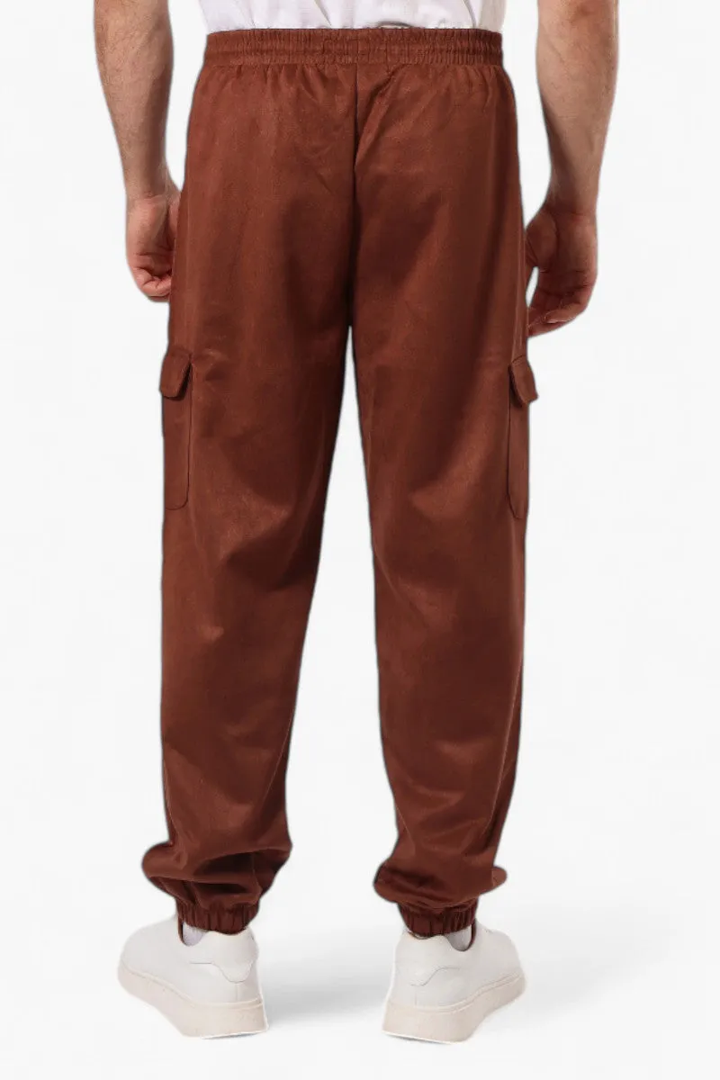 Urbanology Tie Waist Suede Cargo Jogger Pants - Brown