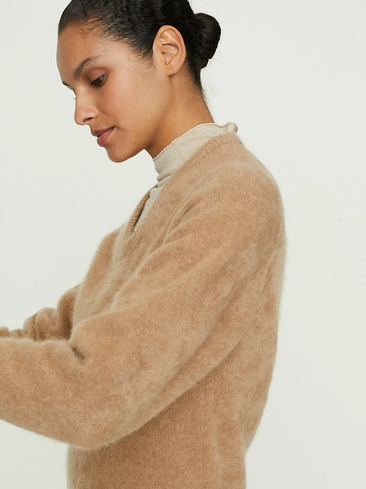 V-Neck Jumper in Camel