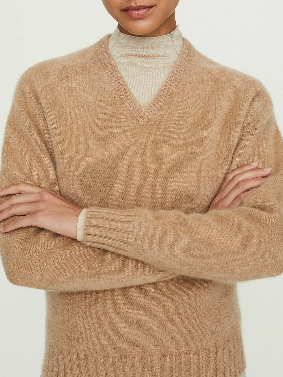 V-Neck Jumper in Camel