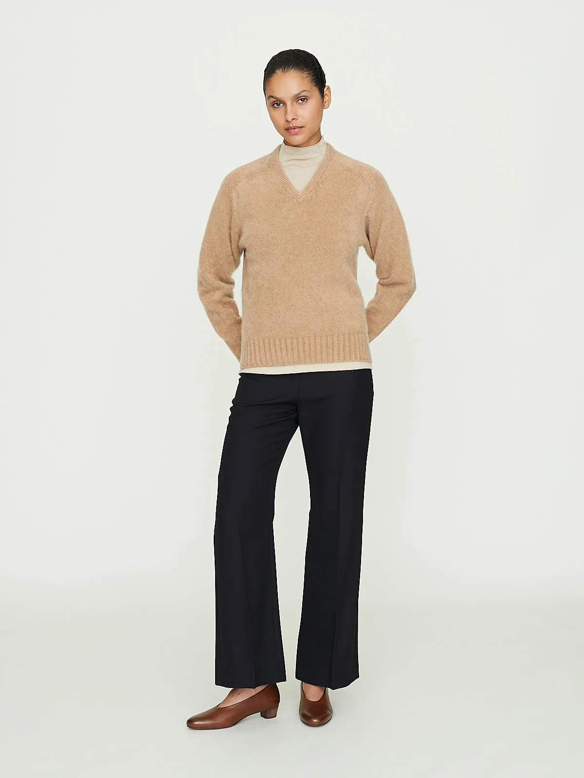 V-Neck Jumper in Camel