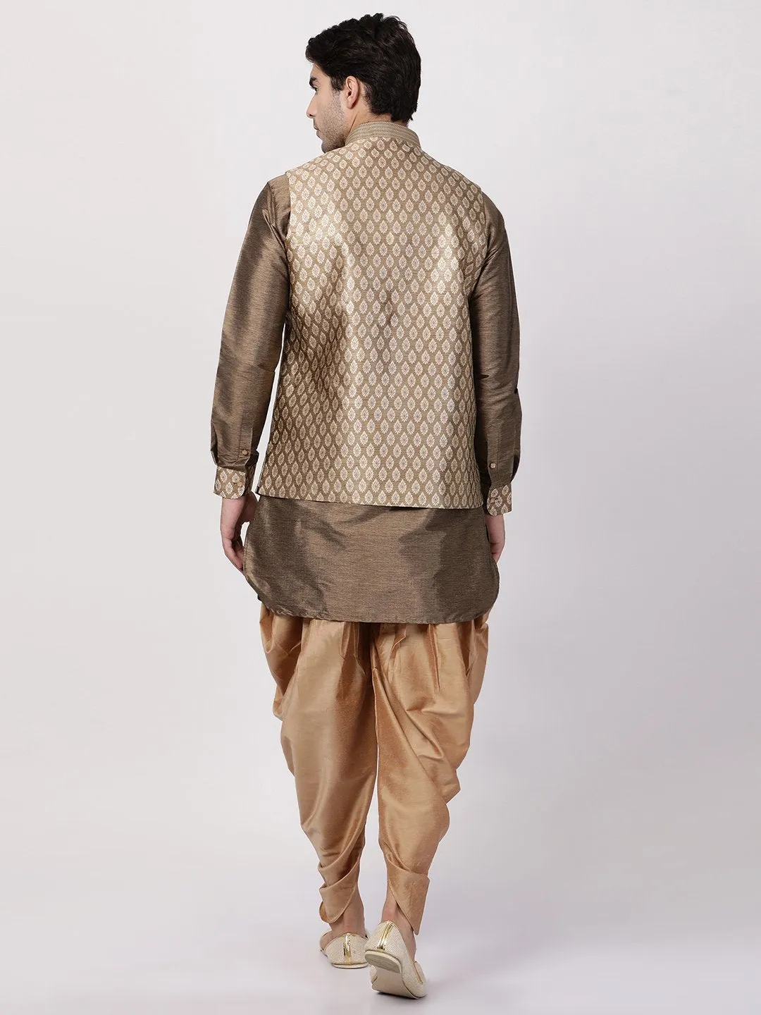 VASTRAMAY Gold Nehru Jacket Kurta Dhoti