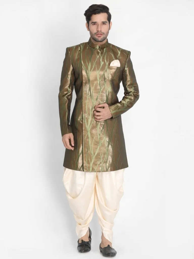 VASTRAMAY Men's Bronze Silk Blend Sherwani Only Top