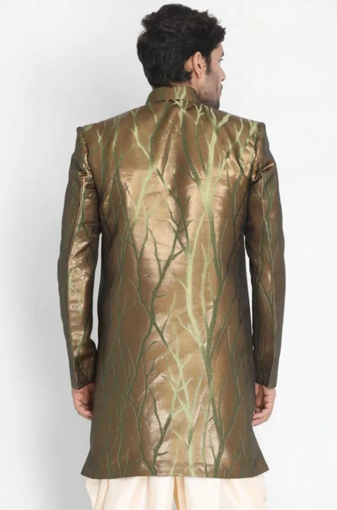 VASTRAMAY Men's Bronze Silk Blend Sherwani Only Top