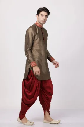 VASTRAMAY Men's Bronze Silk Kurta Dhoti Set