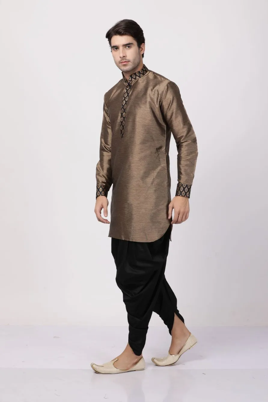 VASTRAMAY Men's Bronze Silk Kurta Dhoti