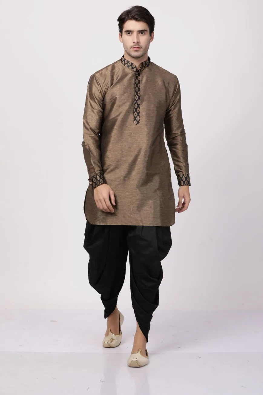 VASTRAMAY Men's Bronze Silk Kurta Dhoti