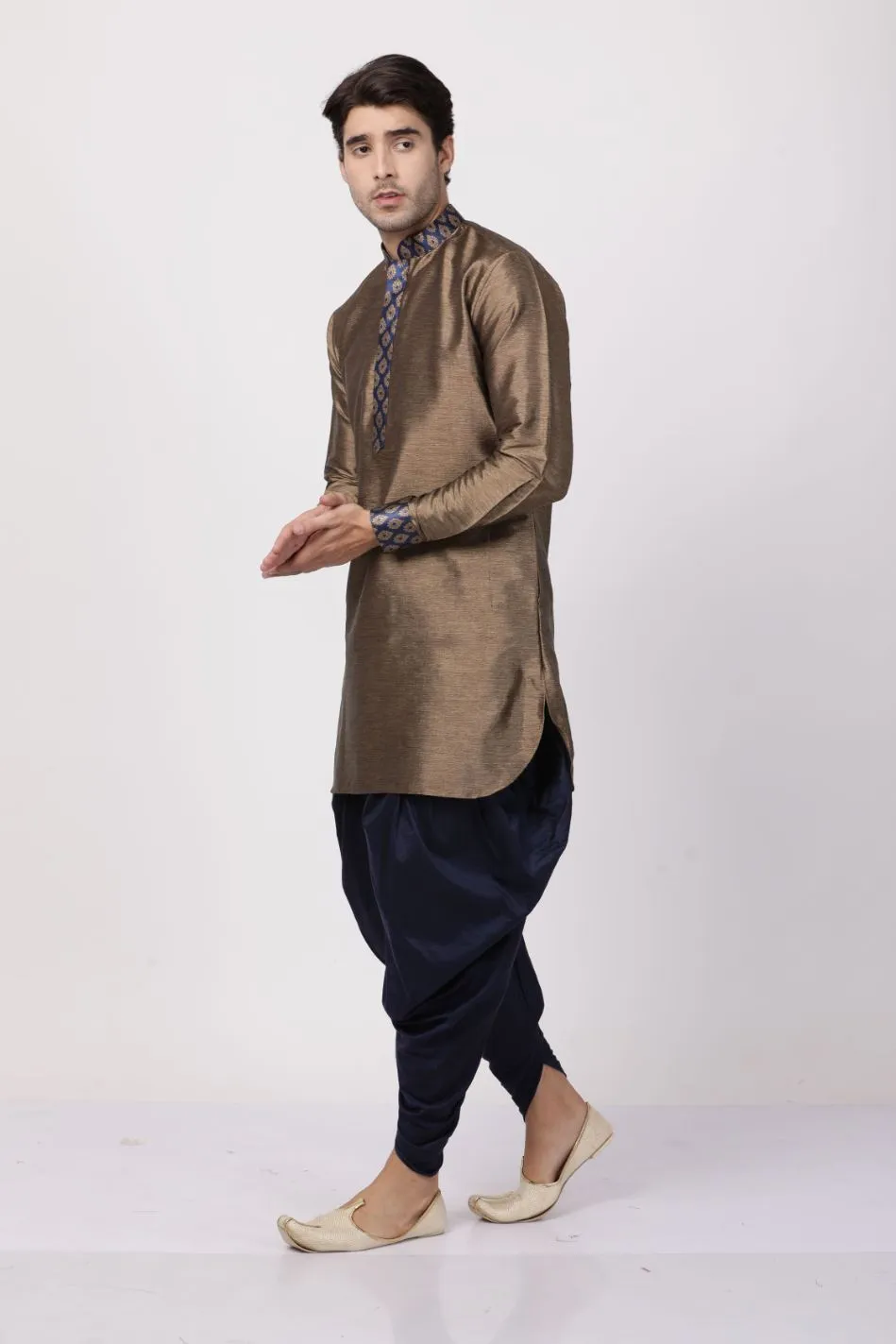 VASTRAMAY Men's Silk Blend Kurta Dhoti Set