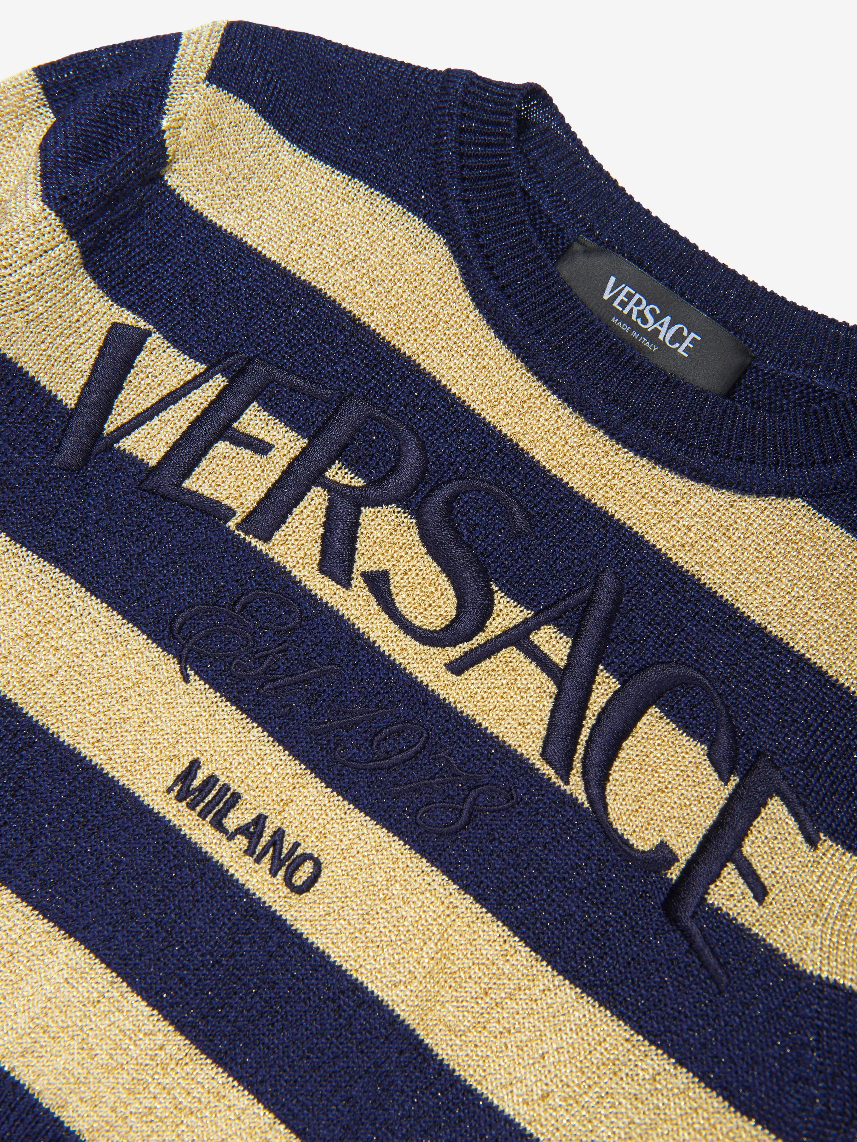 Versace Girls Striped Cropped Jumper in Navy