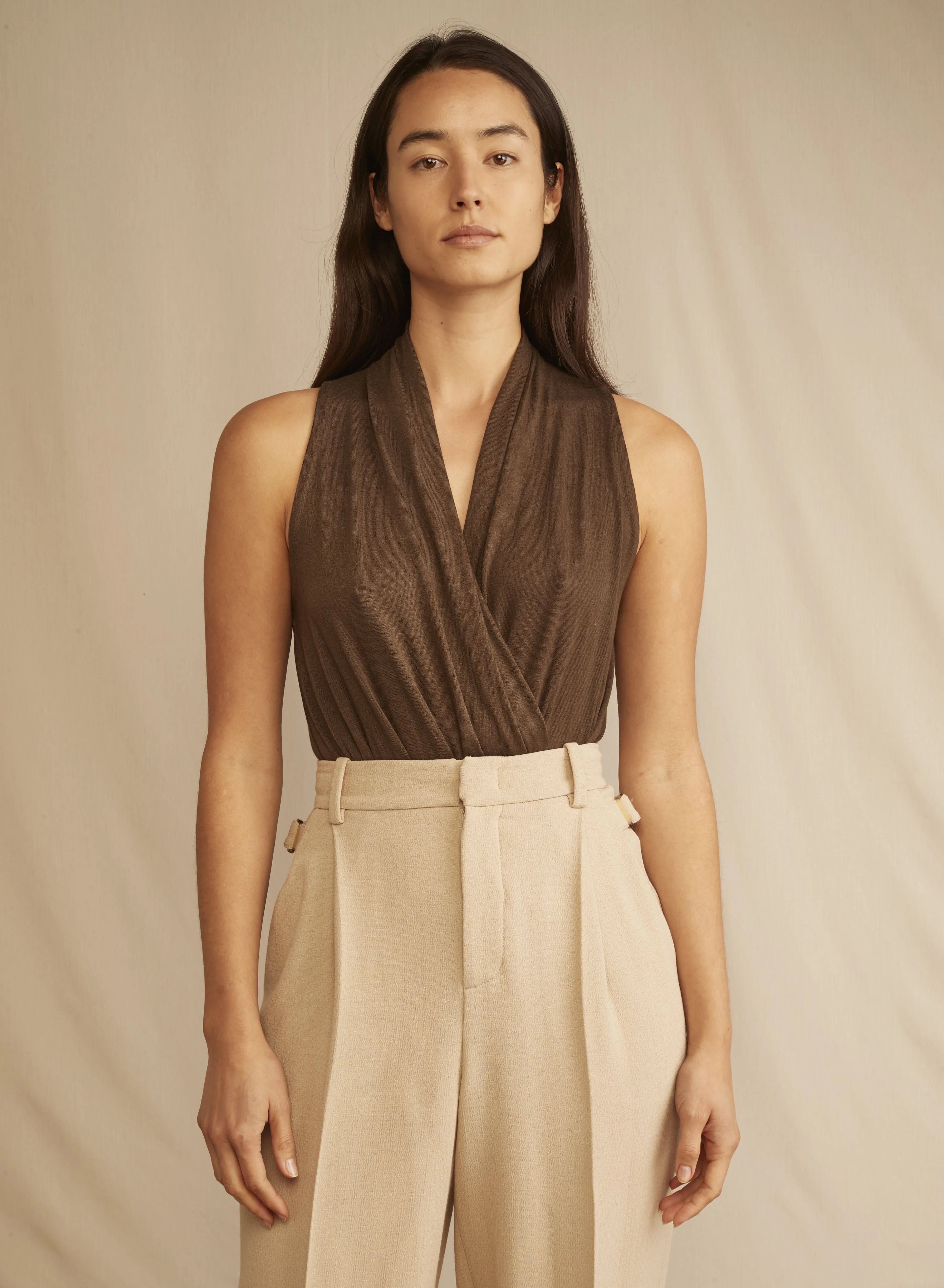 Vince - Draped Halter Neck Bodysuit in Walnut