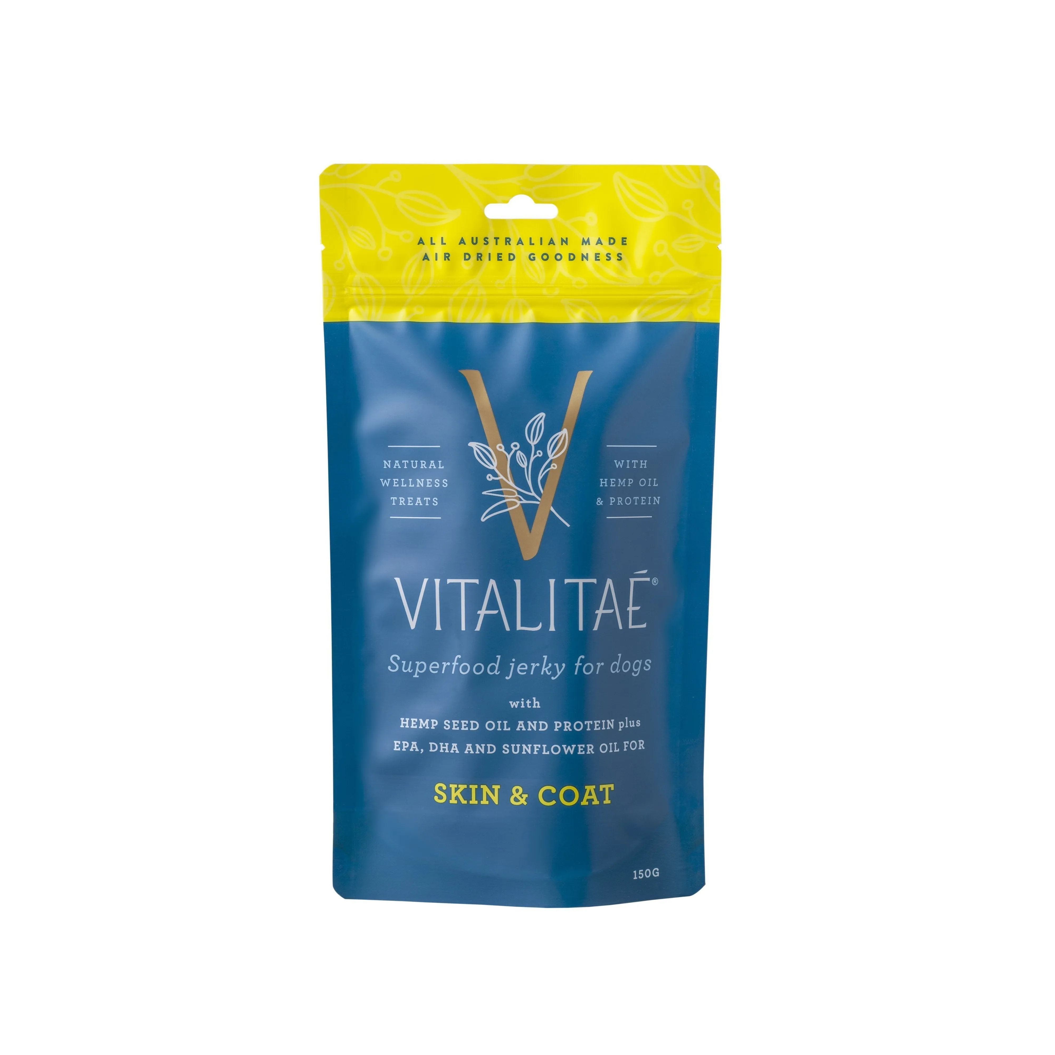 Vitalitae Skin and Coat Superfood Jerky Dog Treats with Hemp Seed Oil 150g