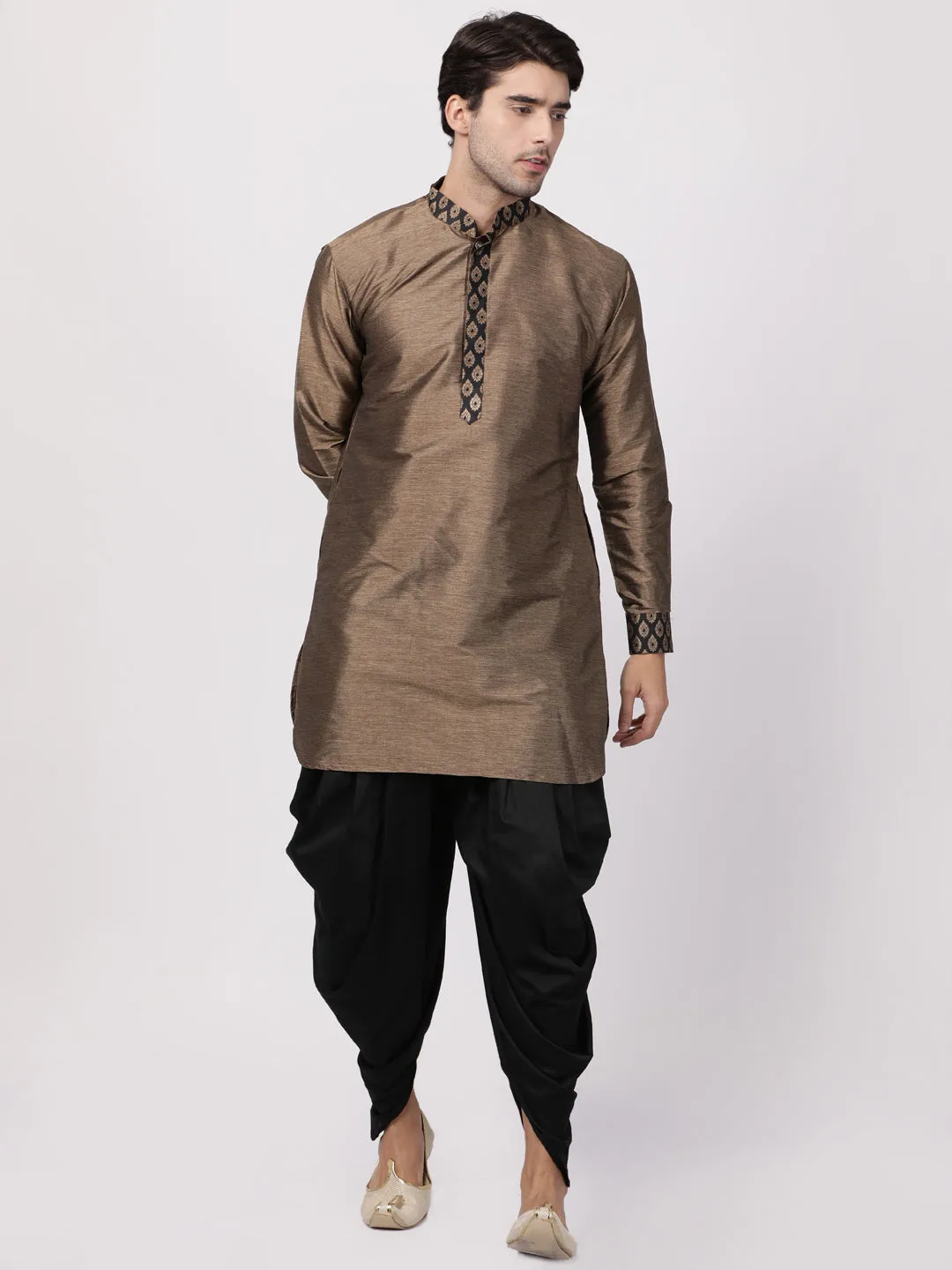 VM By VASTRAMAY Men's Bronze And Black Silk Blend Kurta