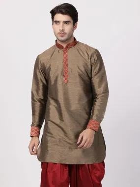 VM By VASTRAMAY Men's Bronze and Maroon Toned Silk Blend Kurta