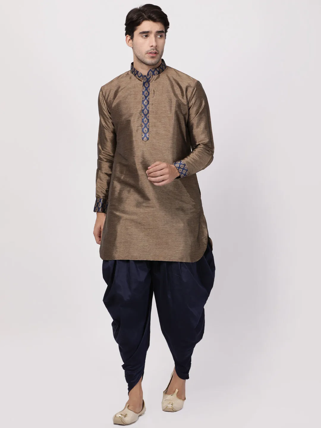 VM By VASTRAMAY Men's Bronze And Navy Blue Silk Blend Kurta