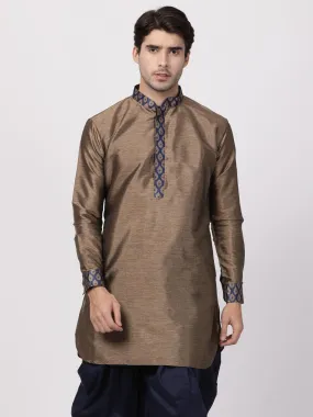 VM By VASTRAMAY Men's Bronze And Navy Blue Silk Blend Kurta