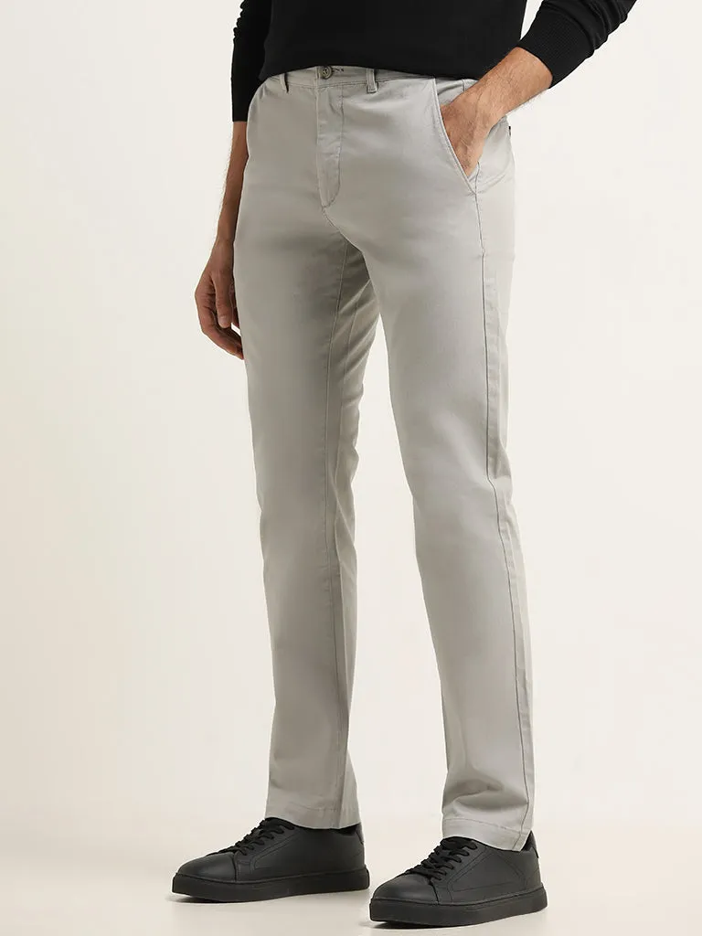 WES Casuals Grey Cotton Blend Slim Fit Mid Rise Chinos