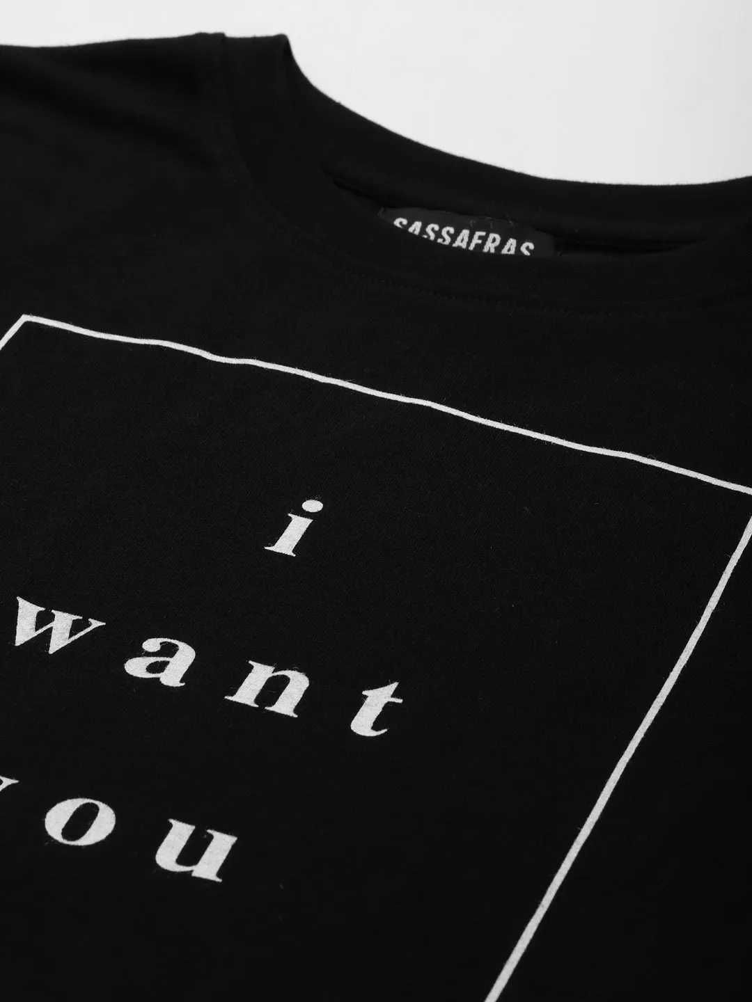 Women Black I-Want-You Crop Boxy T-Shirt