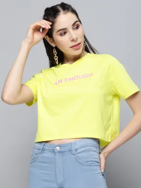 Women Yellow I-Am-Enough Crop Boxy T-Shirt