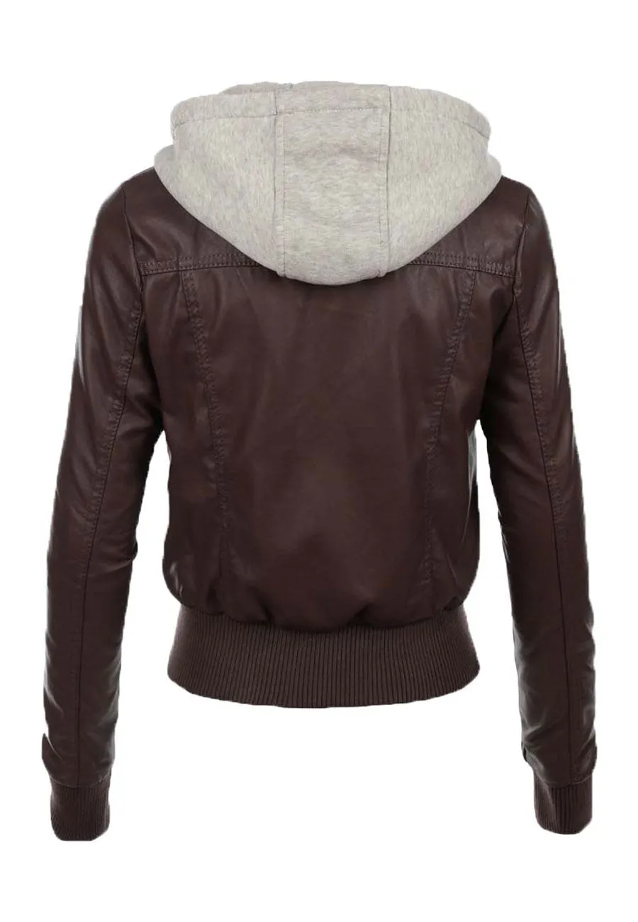 Women's Chocolate Brown Leather Bomber Jacket