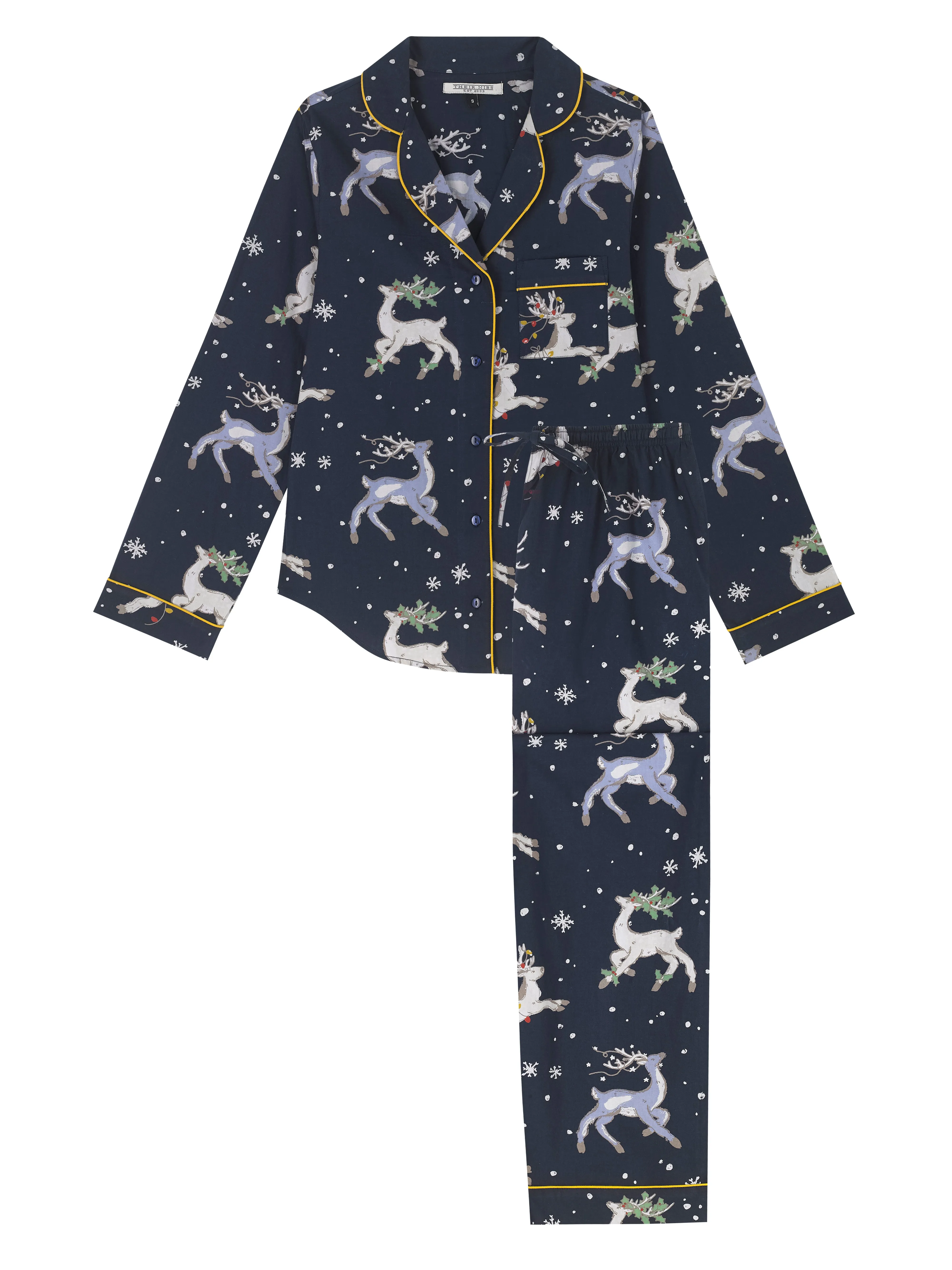 Womens Cotton Traditional Pyjamas Navy Reindeer