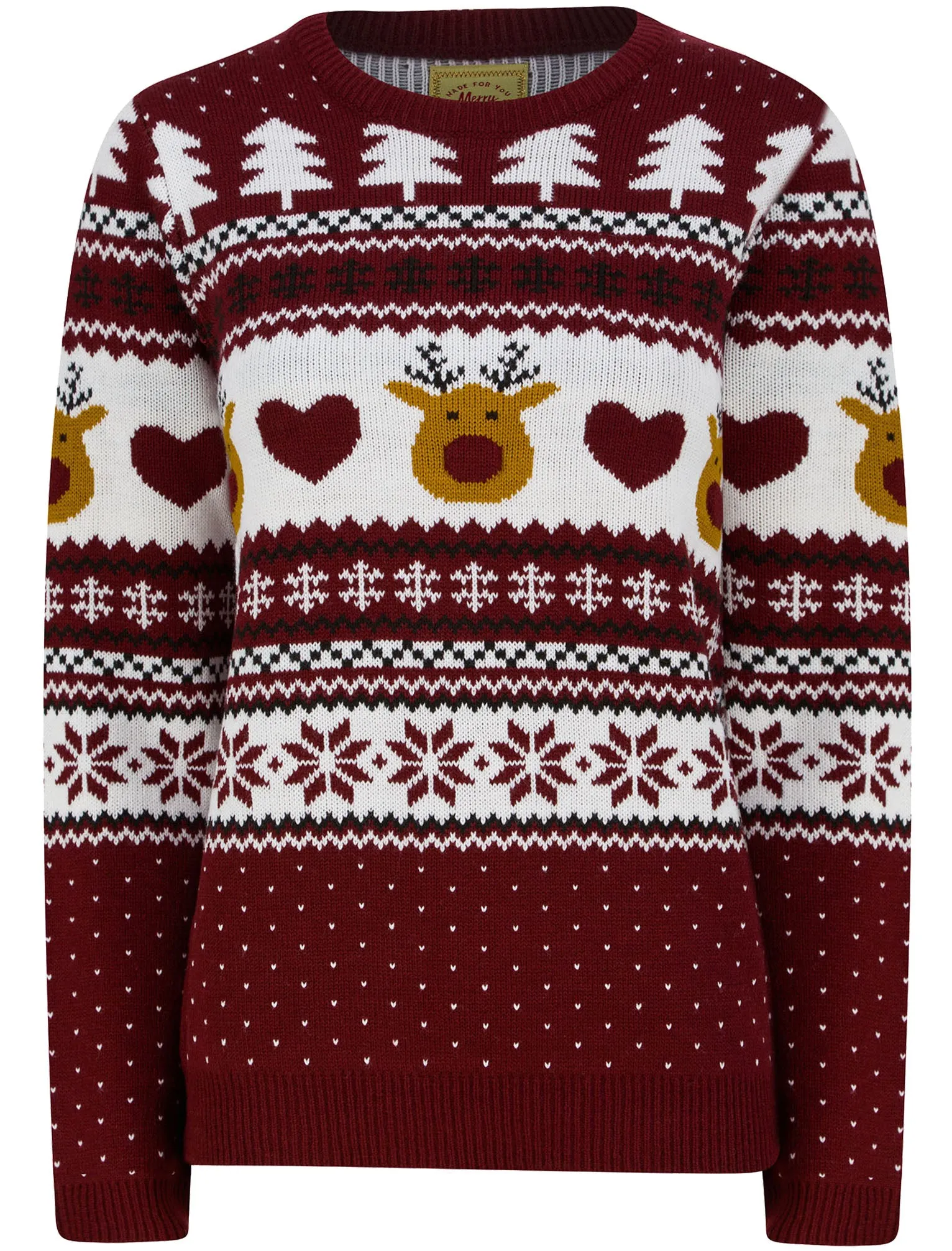 Women’s Deer Paper LED Light Up Novelty Christmas Jumper in Claret - Merry Christmas