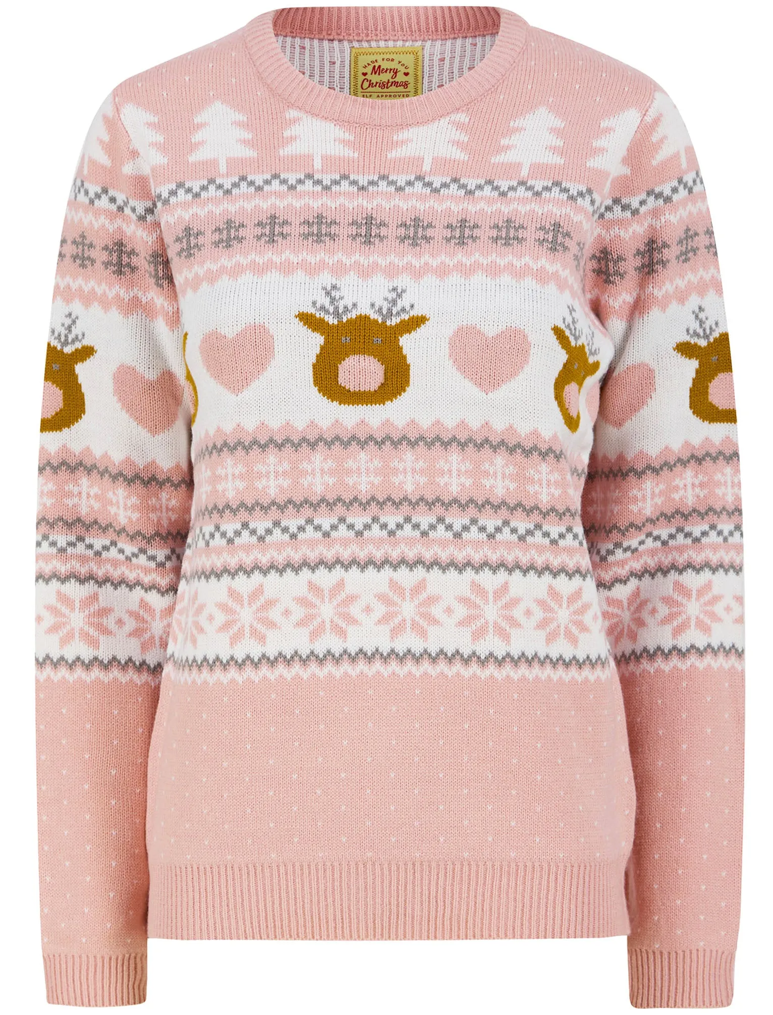 Women’s Deer Paper LED Light Up Novelty Christmas Jumper in Pink - Merry Christmas