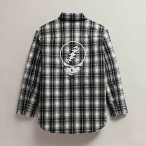 Women's Grateful Dead Sherpa Lined Plaid Shirt Jacket - Black/White