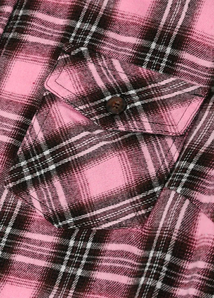 Women's Matching Family Pink Button Dawn Plaid Shirt Jacket