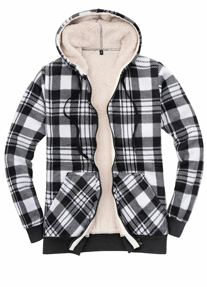 Women's Sherpa Lined Hoodie Jacket Plaid Zip Up Hooded Sweatshirt