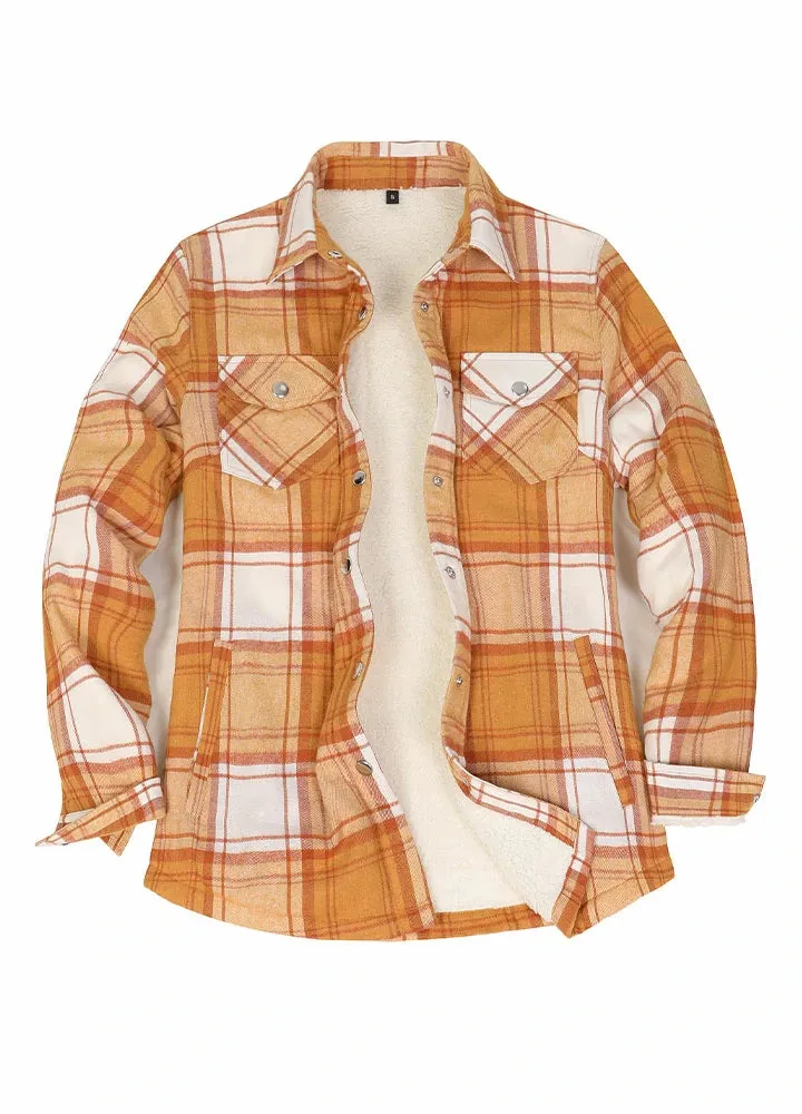 Womens Snap Plaid Flannel Jacket, Sherpa-Lined Shacket