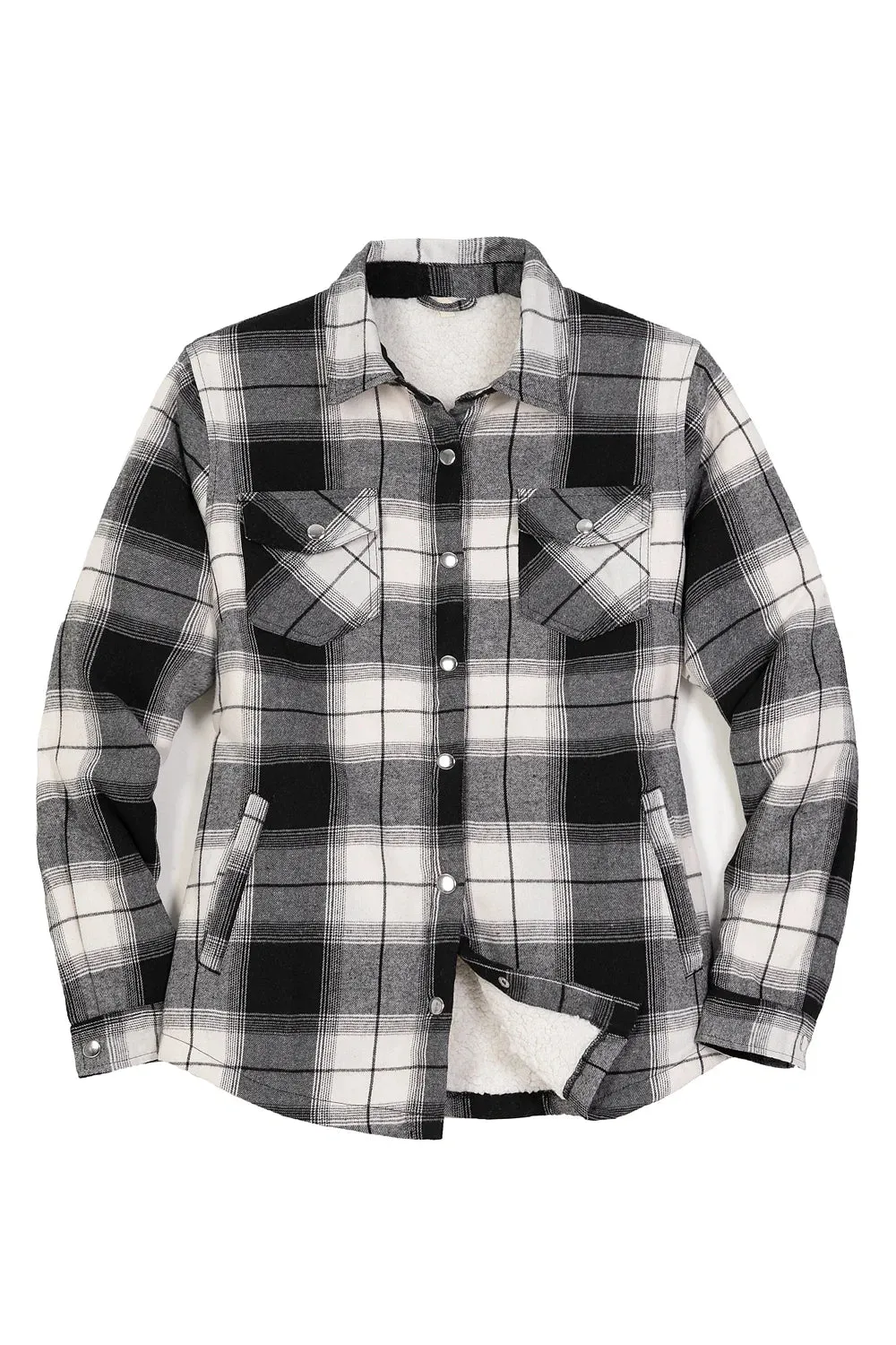 Womens Snap Plaid Flannel Jacket, Sherpa-Lined Shacket