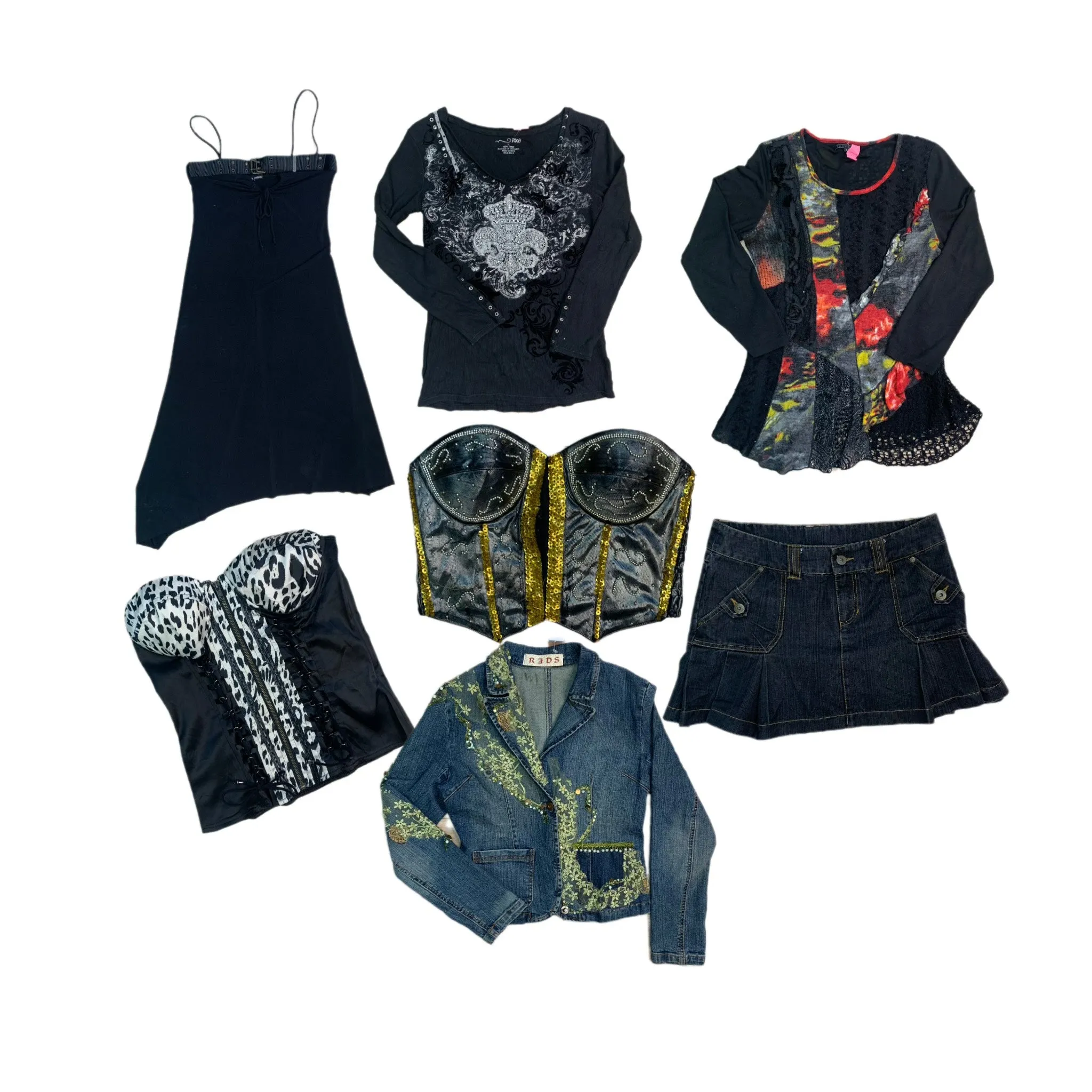 Y2k Rock Vibe Mix Layers; Corset, Skirt, Dresses(RX-339)