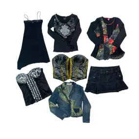 Y2k Rock Vibe Mix Layers; Corset, Skirt, Dresses(RX-339)